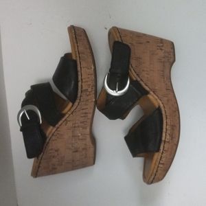 B.O.C Black Strapped Cork Wedges 9M